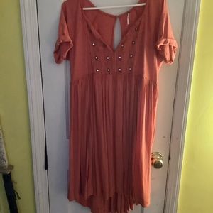 Free People Pink Puff Sleeve High Low Sundress